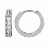 Silver Channel Set 3X10Mm Cz Hoop Earrings